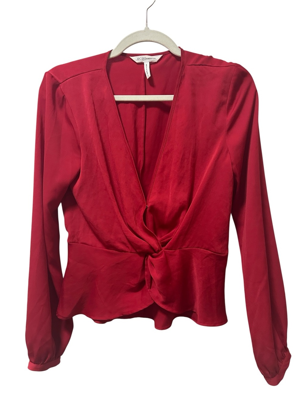 BCBGeneration Red Twist-Front V-Neck Blouse